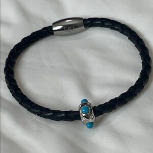 Liza Schwartz Black Braided Leather Bracelet with Turquoise Accent